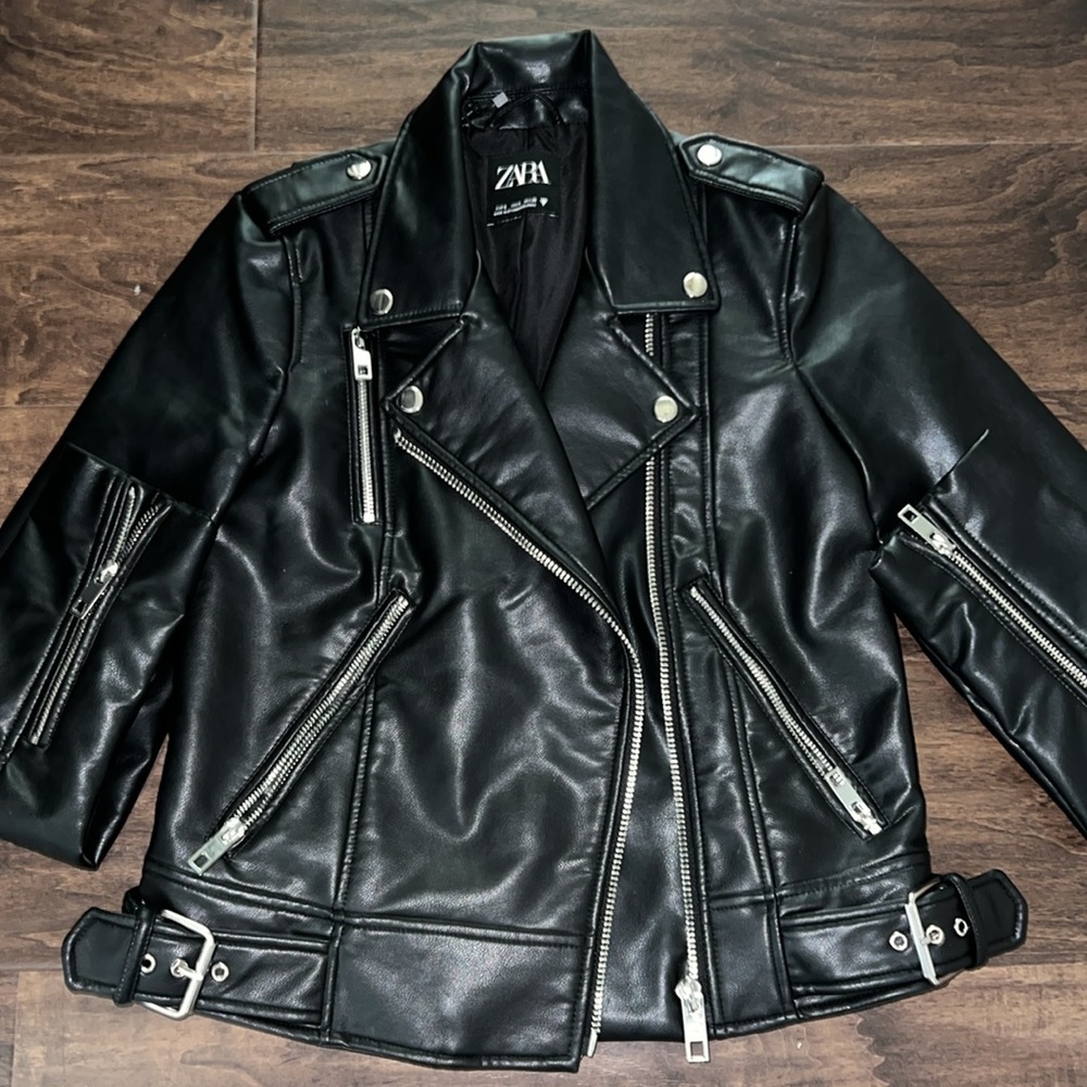 Zara S / XS Black Faux Leather Moto Biker Jacket